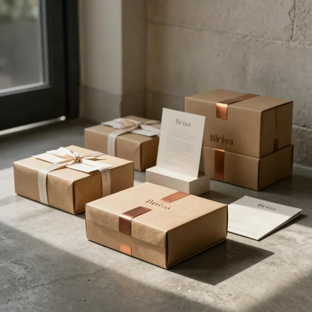 Cajas selladas y muestras con cintas sobre hormigón, listos para un lanzamiento local.